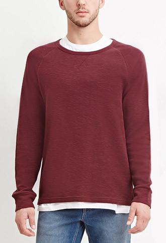 21 Men Men's  Burgundy Slub Knit Raglan Tee