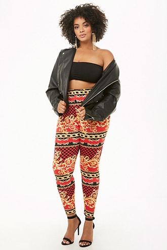 Forever21 Plus Size Checkered Baroque Print Leggings