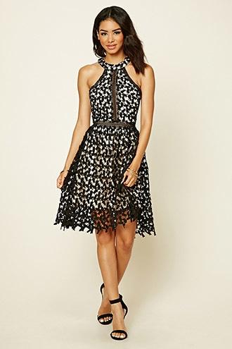 Forever21 Women's  Crochet Overlay Mini Dress
