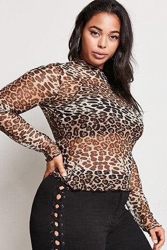 Forever21 Plus Size Sheer Mesh Leopard Top