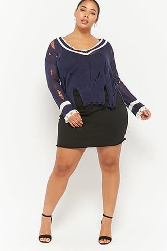 Forever21 Plus Size Stripe Shark-bite Sweater