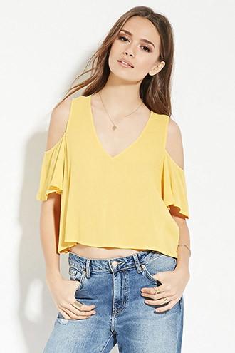 Love21 Women's  Mustard Contemporary Open-shoulder Top