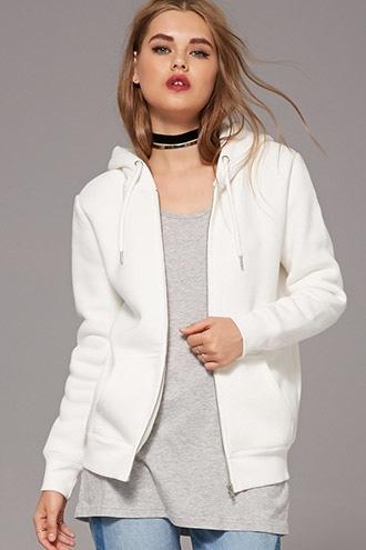Forever21 Women's Cream Fleece Knit Hoodie