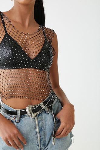 Forever21 Bead Net Rhinestone Crop Top