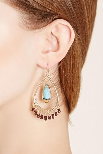 Forever21 Beaded Faux Stone Drop Earrings