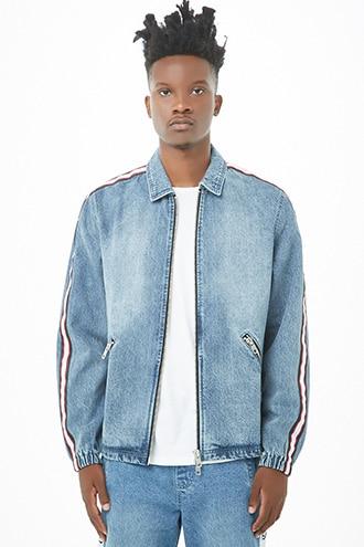 Forever21 Striped-trim Denim Jacket