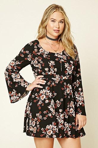 Forever21 Plus Women's  Black & Rust Plus Size Floral Print Dress
