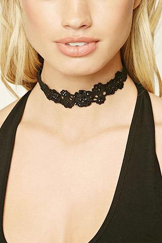 Forever21 Faux Suede Floral Choker