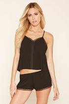 Forever21 Women's  Black Lace-trim Cami Pj Set