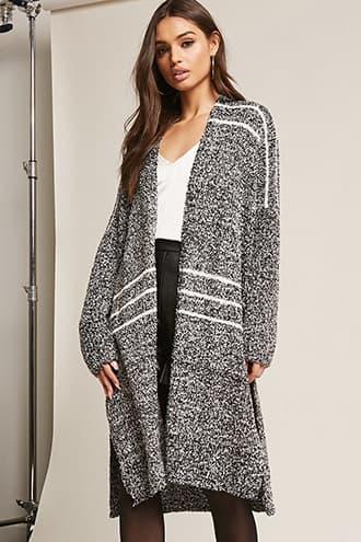 Forever21 Striped Boucle Knit Duster Cardigan