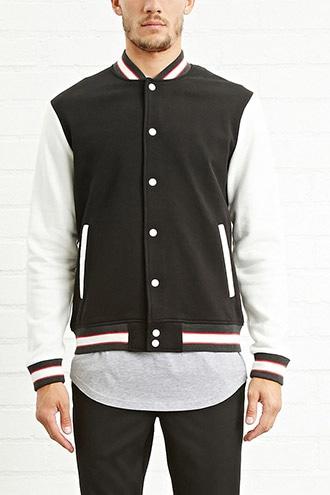 21 Men Men's  Stripe-trimmed Baseball Jacket
