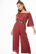 Forever21 Off-the-shoulder Striped Jumpsuit