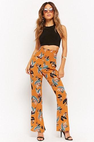 Forever21 Smocked Leaf Print Pants