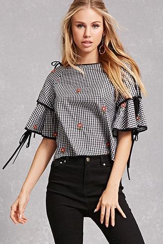 Forever21 Gingham Embroidered Top