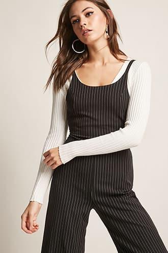 Forever21 Pinstripe Cutout Jumpsuit