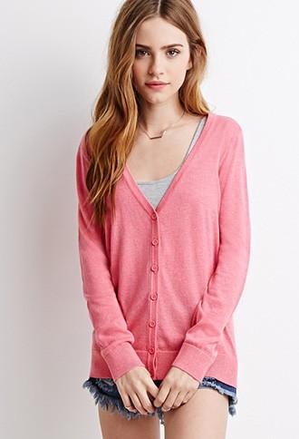 Forever21 Plus Women's Heather Pink Classic V-neck Cardigan