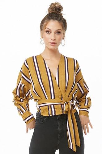 Forever21 Striped Double-breasted Crop Top