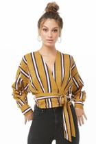Forever21 Striped Double-breasted Crop Top