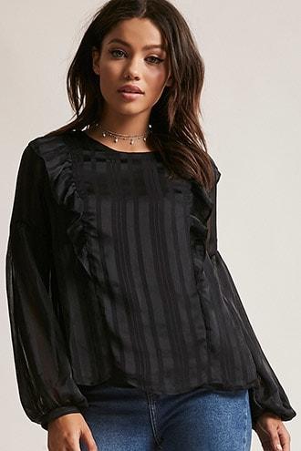 Forever21 Ruffled Stripe Chiffon Top