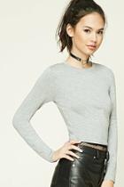 Forever21 Women's  Heather Grey Cropped Crew Neck Tee