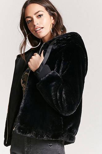 Forever21 Faux Fur Zip-up Hoodie