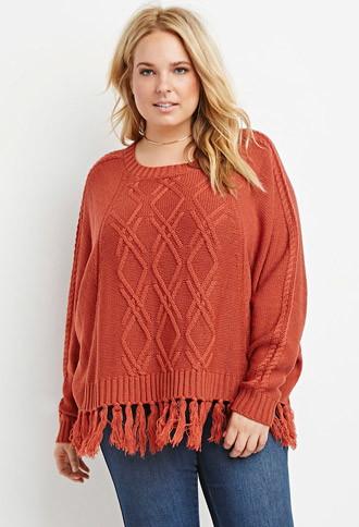 Forever21 Plus Cable Knit Fringed Poncho