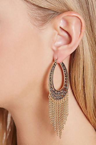 Forever21 Antique Gold Chain Fringe Drop Earrings