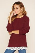 Forever21 Women's  Rust Lace-hem Knit Sweater
