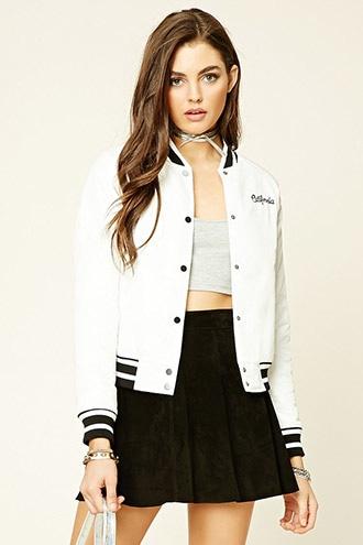 Forever21 Women's Ivory & Black California Varsity Jacket