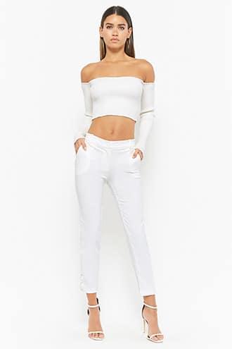 Forever21 Faux Pearl-button Skinny Pants