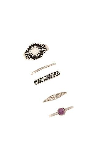 Forever21 Silver & Purple Etched Midi Ring Set