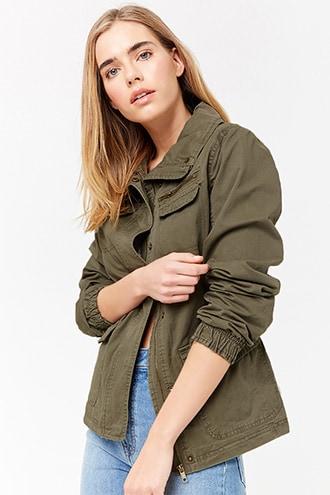 Forever21 Woven Zip-front Funnel Neck Jacket