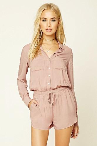 Forever21 Women's  Button-up Dolphin-hem Romper