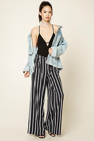 Forever21 Women's Navy & Cream Striped Palazzo Pants