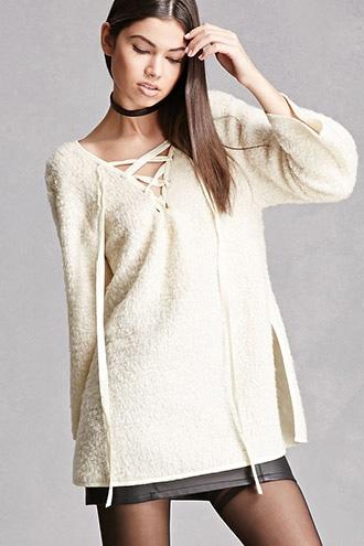 Forever21 Line And Dot Lace-up Top
