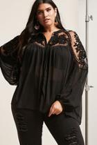 Forever21 Plus Size 12x12 Sheer Embroidered Lace Peasant Top