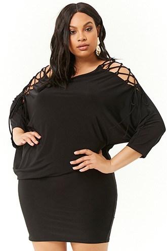 Forever21 Plus Size Asymmetrical Lace-up Shoulder Mini Dress