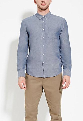 21 Men Men's  Navy Textured Cotton Pocket Shirt