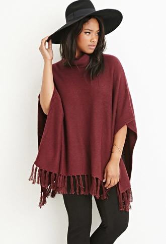 Forever21 Plus Tasseled Funnel Neck Poncho