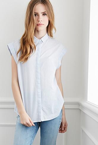 Forever21 Cuffed-sleeve Stripe Shirt