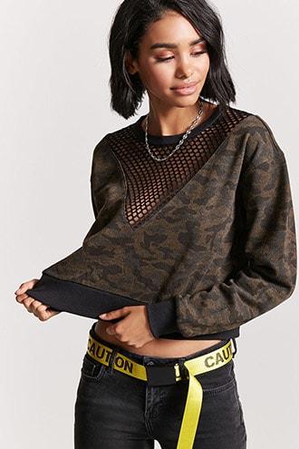 Forever21 Mesh Panel Camo Sweatshirt