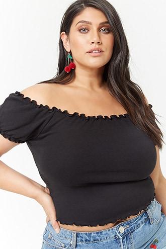 Forever21 Plus Size Lettuce-edge Off-the-shoulder Crop Top