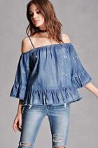 Forever21 Chambray Bleach Splatter Top