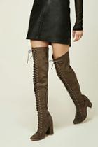 Forever21 Women's  Deep Taupe Lace-up Thigh-high Boots