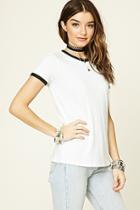 Forever21 Women's  White & Black Classic Ringer Tee