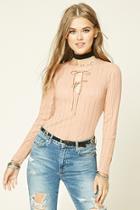 Forever21 Women's  Lace-up Semi-sheer Panel Top