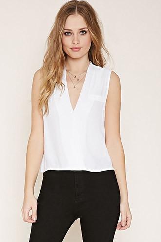 Forever21 Women's  White Surplice Crepe Top