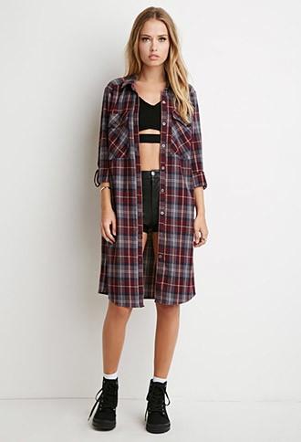Forever21 Women's  Tartan Plaid Midi Dress (burgundy/taupe)