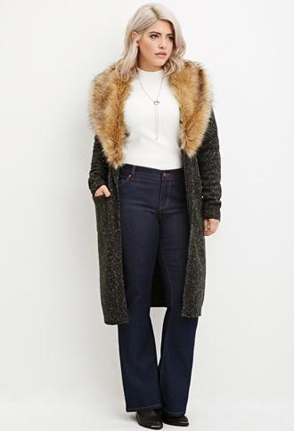 Forever21 Plus Faux Fur Marled Cardigan