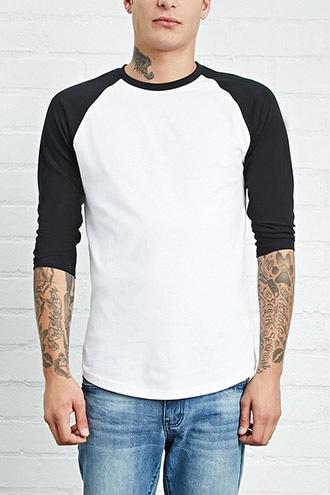 21 Men Men's  White & Black Cotton Baseball Tee